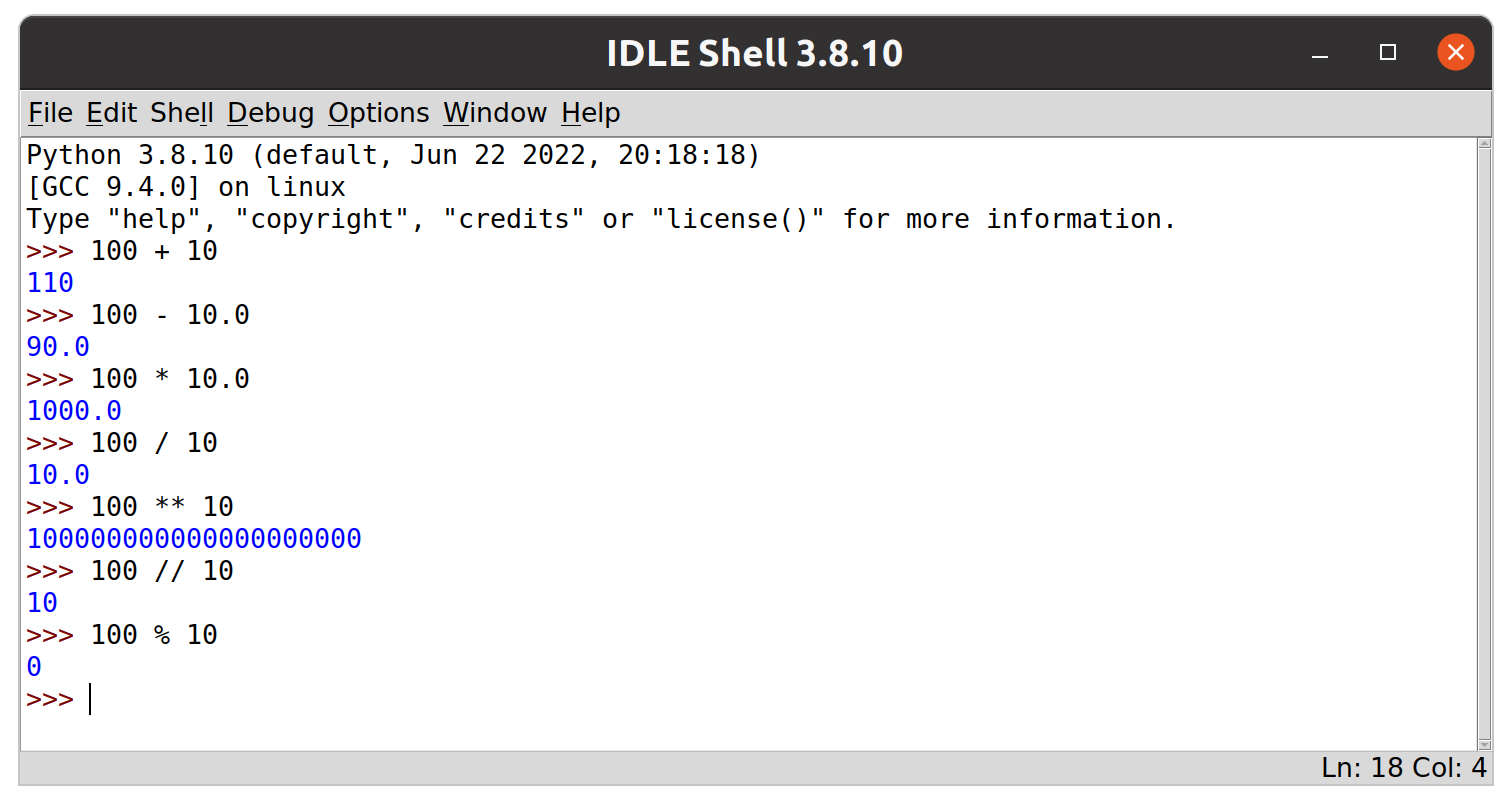 arithmetic operations in IDLE