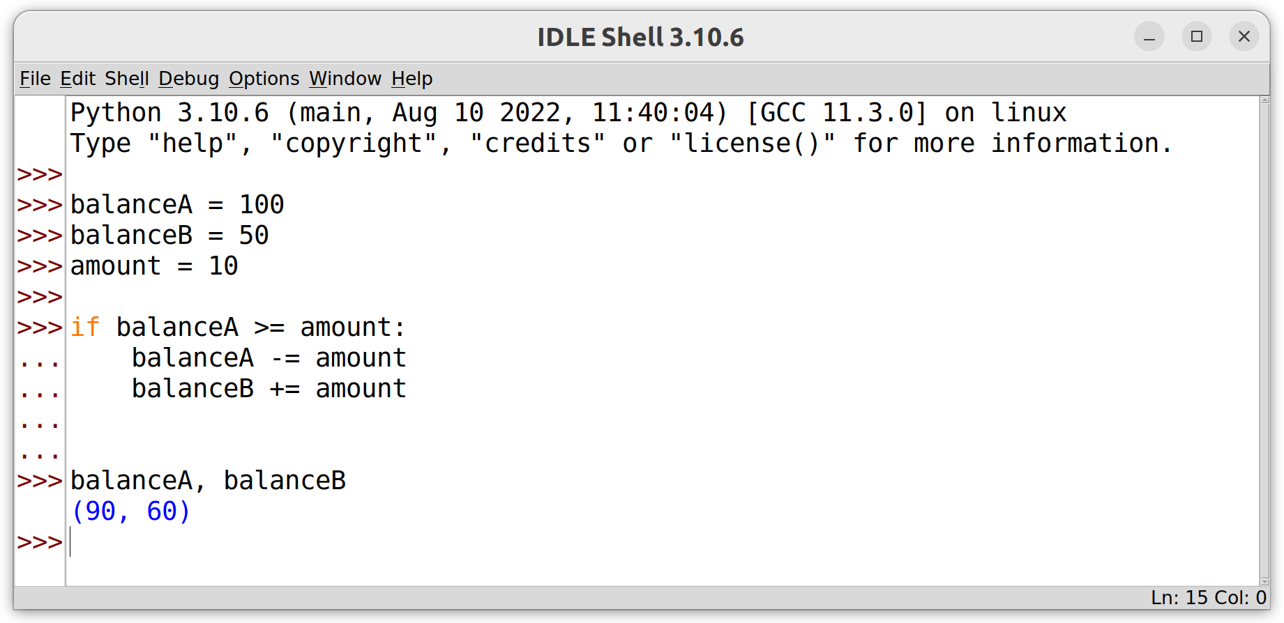 compound statements in IDLE