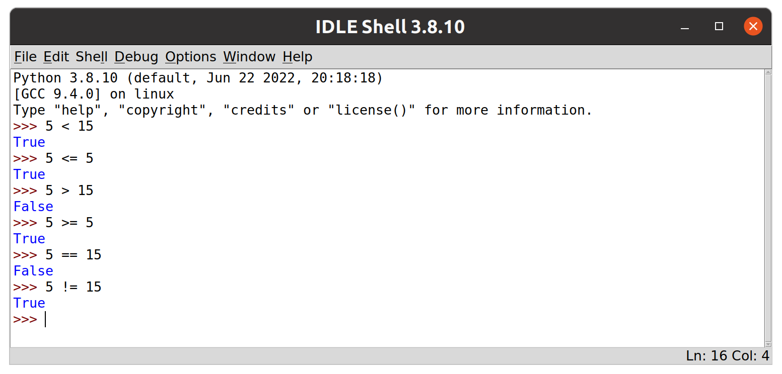 logical operations in IDLE