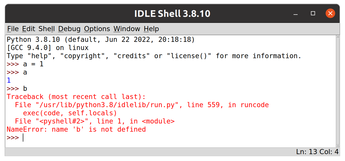NameError in IDLE