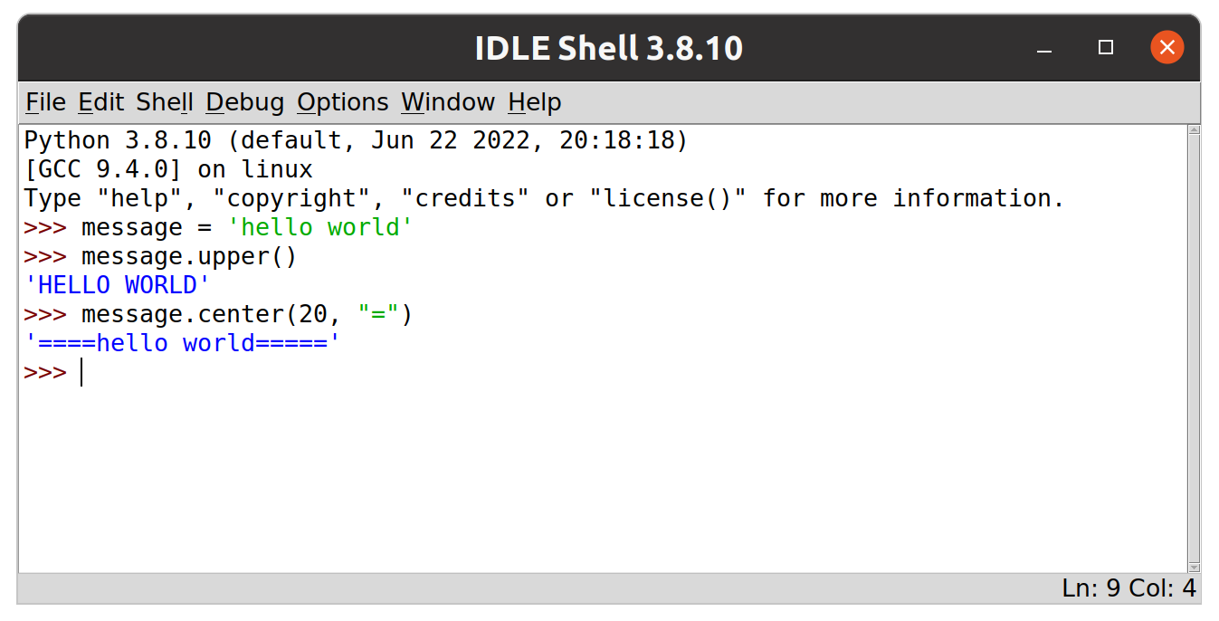 string methods in IDLE