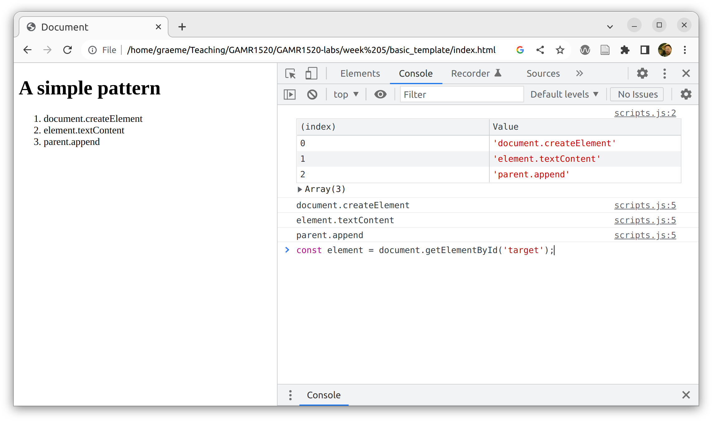 logging to the JS console