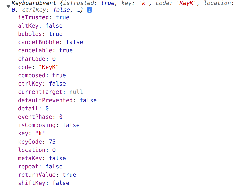 a keypress object in the js console